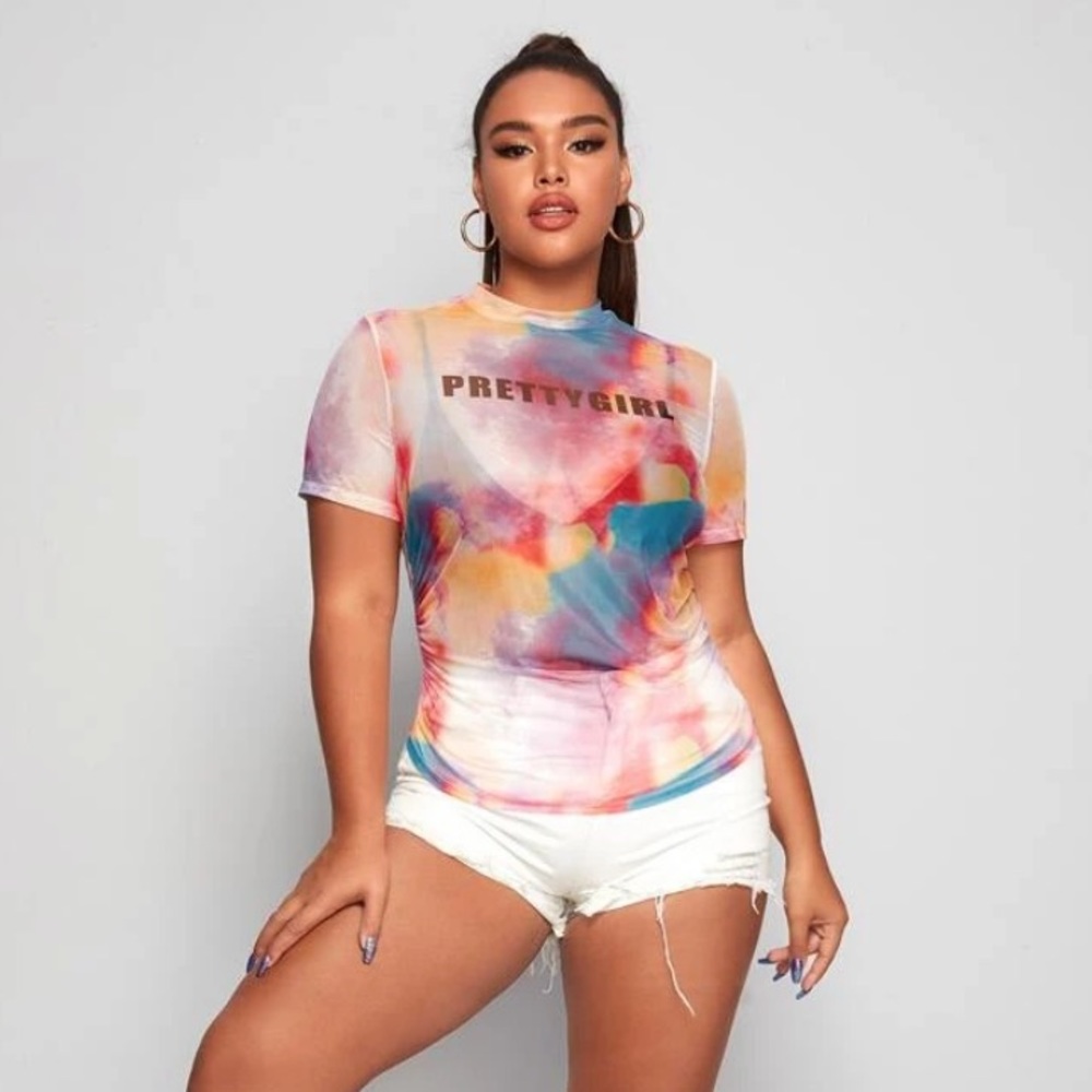 Graphic Tie Dye Mesh Top